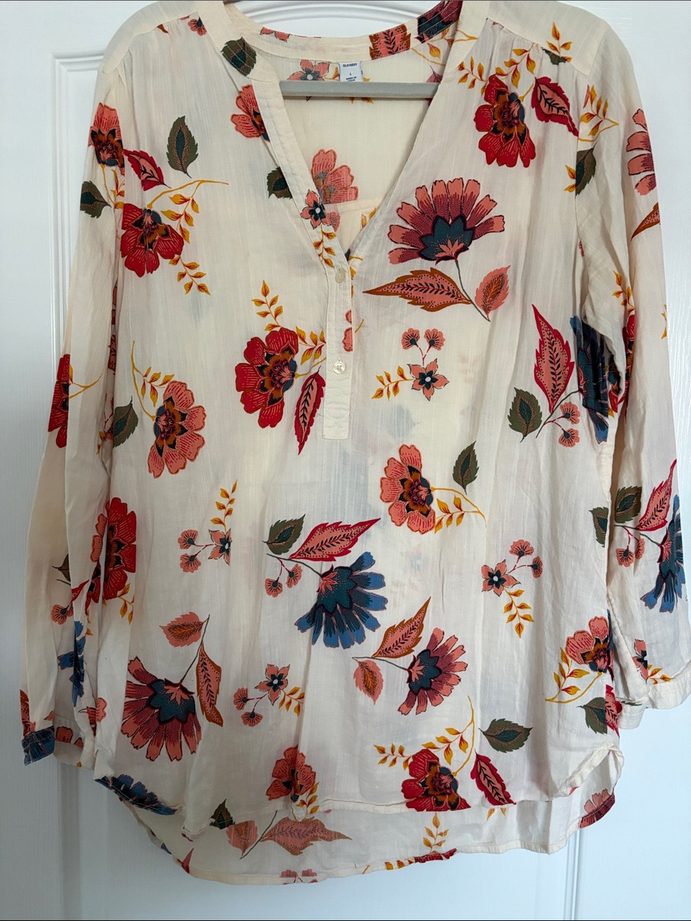 Old Navy Cream Tunic with Red, Blue & Yellow Floral Print